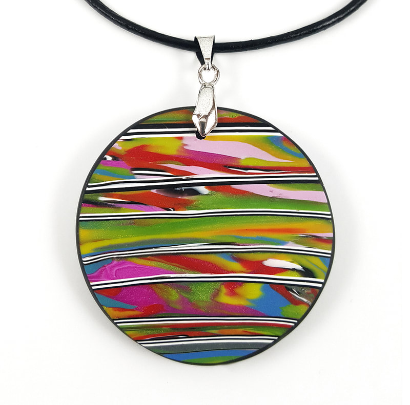 Colorful handcrafted polymer clay necklace at ARTique.