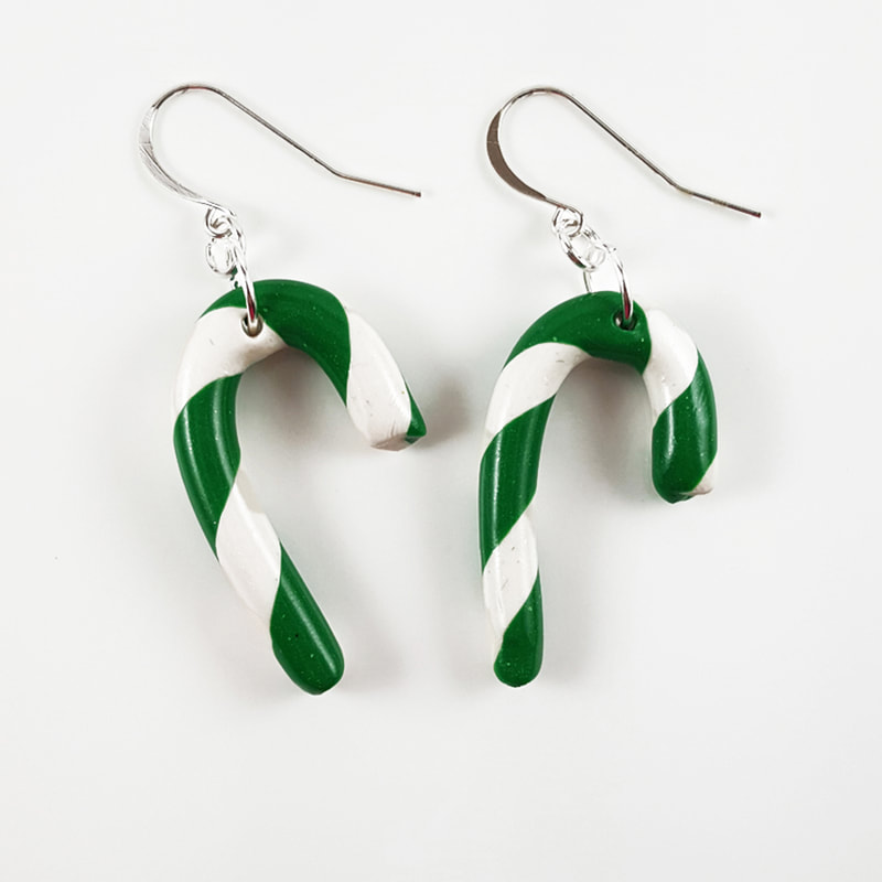 Green and white candy cane earrings