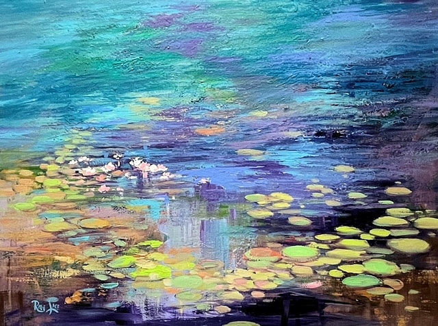 Water, sky and lily pad painting.