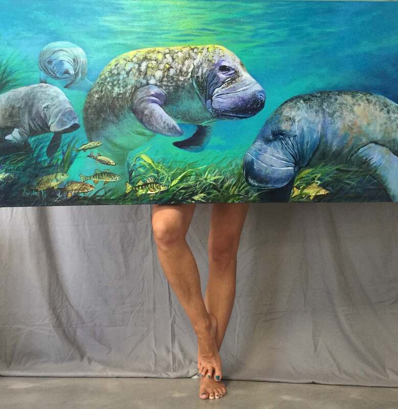 Manatee painting with ocean colors.