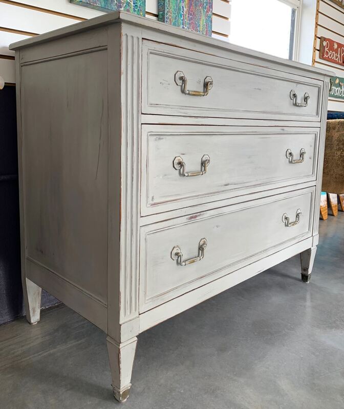 Painted vintage chest of drawers. Antique dresser.