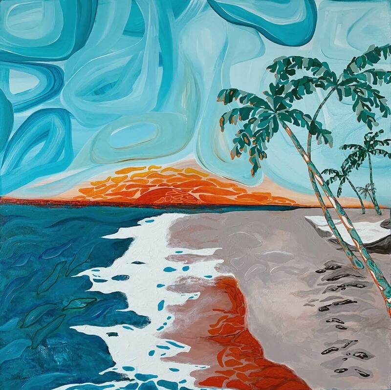 Abstract palm tree beach painting.