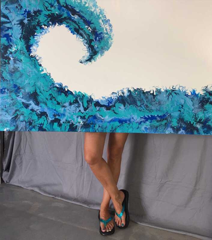 Blue ocean wave painting.