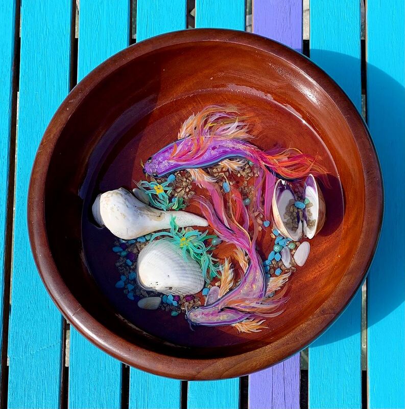Koi fish art in an upcycled bowl.