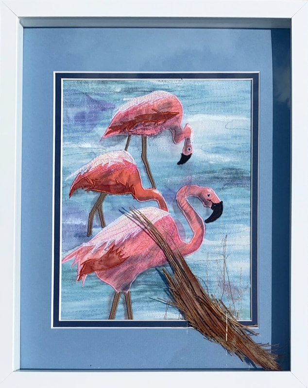 Flamingo textile art.