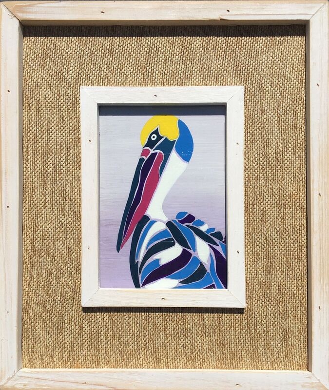 Framed original modern pelican acrylic art.
