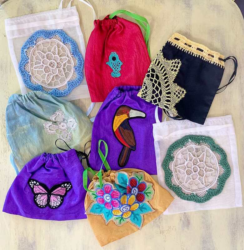 Handcrafted jewelry gift bags.