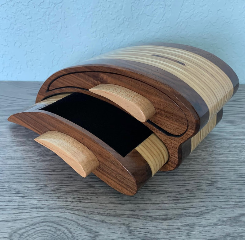 Handcrafted wooden storage box.
