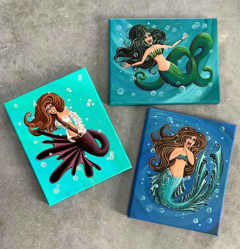 Fun mermaid paintings.