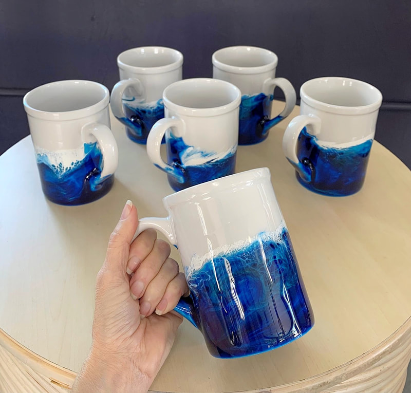 Blue resin coffee cups