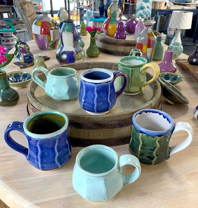 Handmade pottery coffee cups.