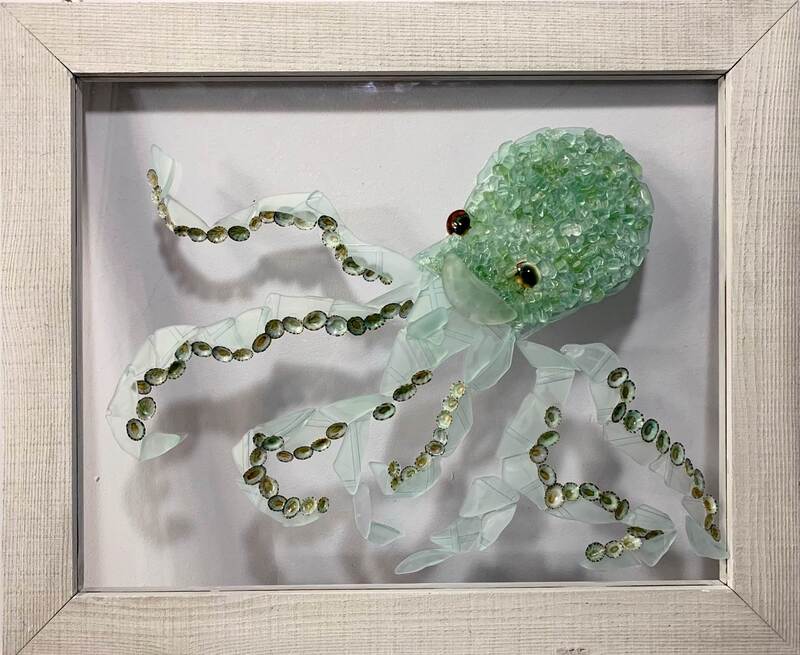 Octopus sea glass window art