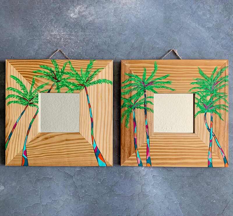 Palm tree paintings on mirrors