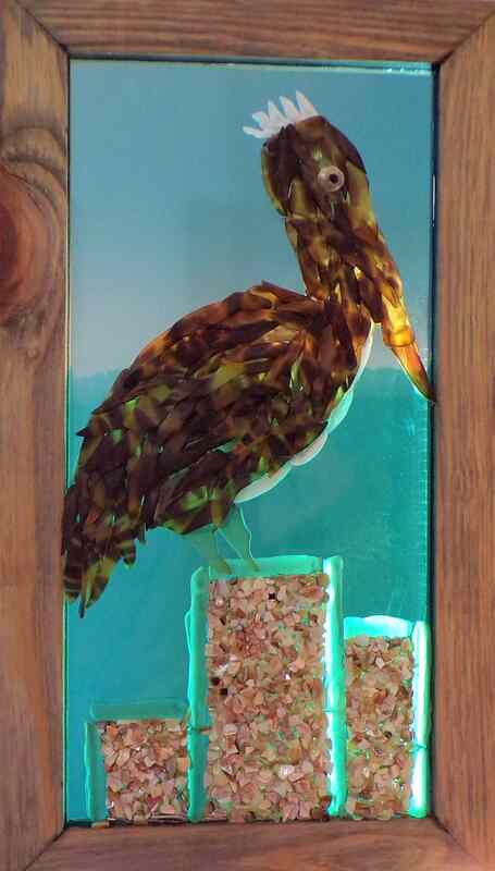 Pelican sea glass art