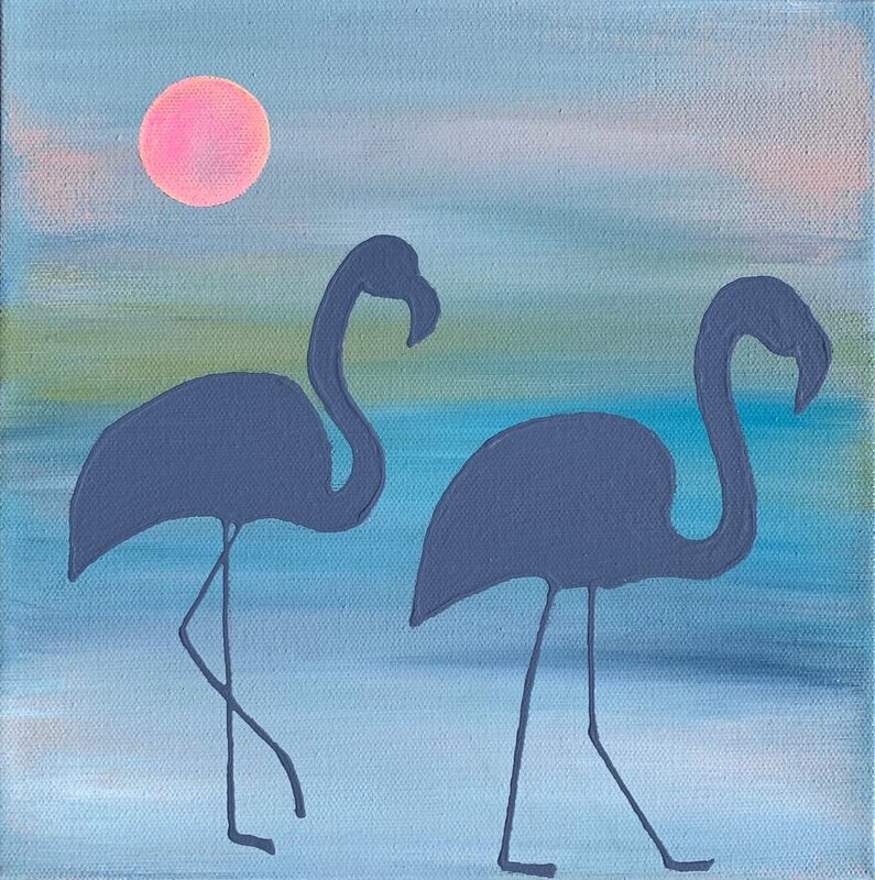 Small flamingo painting.