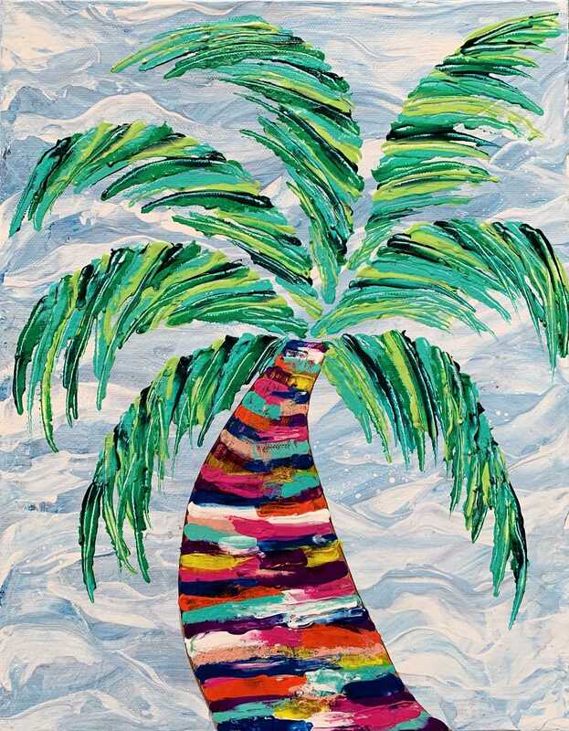 Palm tree painting, whimsical palm tree art