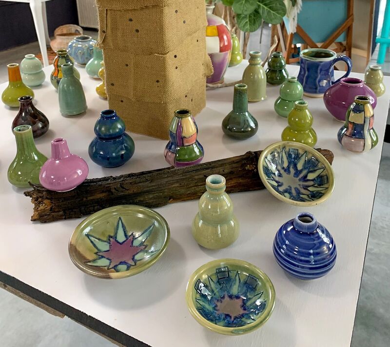 Handmade pottery bowls and vases.