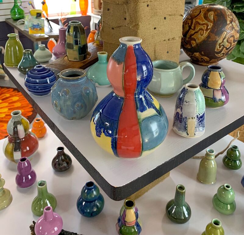 Colorful handmade pottery.