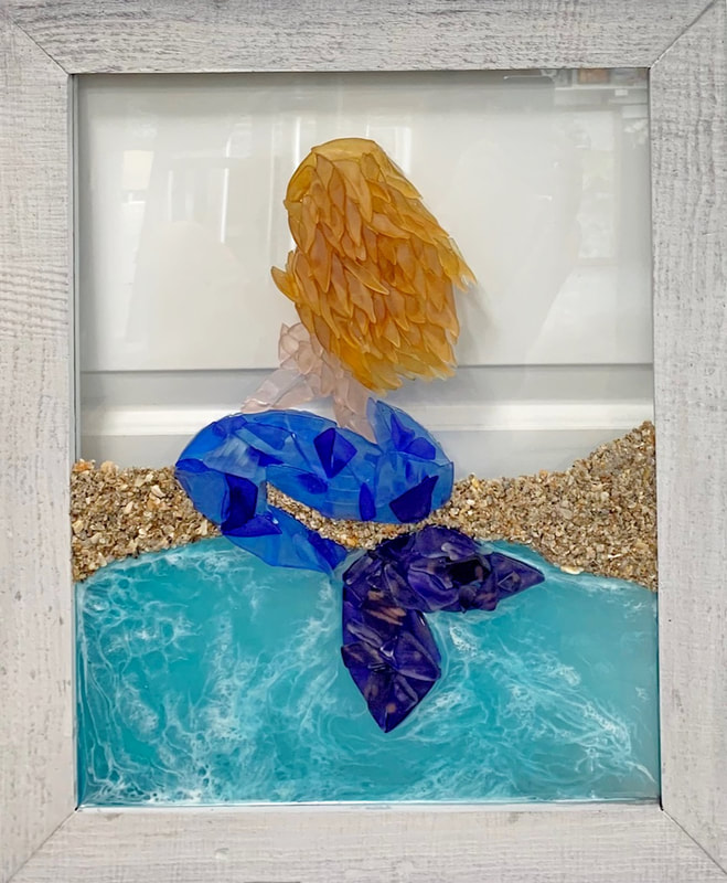 Mermaid sea glass window art