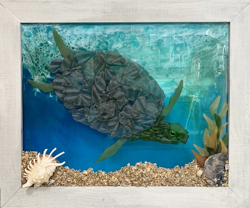 Turtle sea glass art