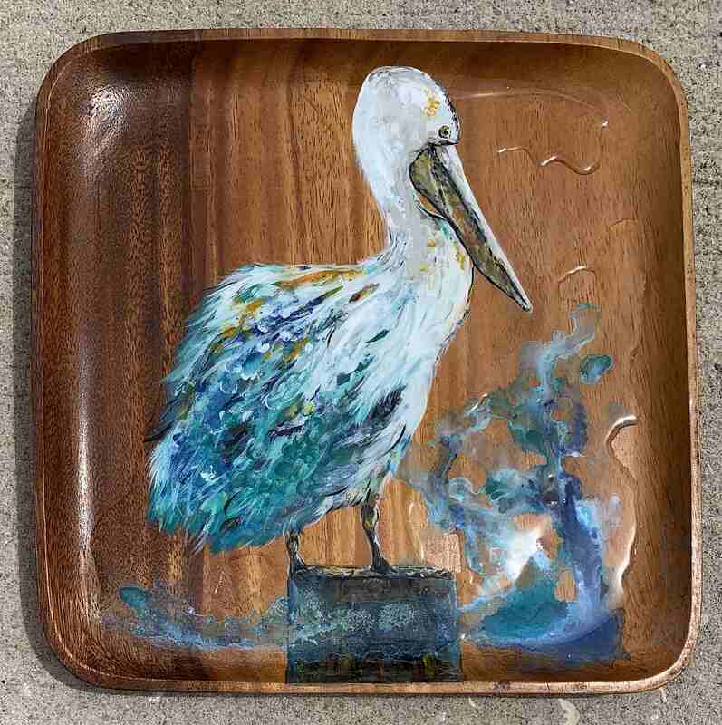 Pelican painting on upcycled wood.
