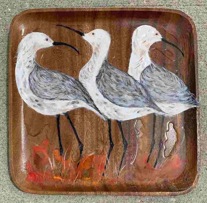 Sandpiper painting on upcycled wood.