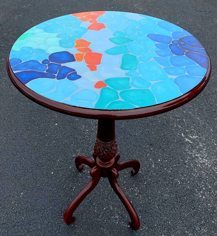 Colorful painted side table.
