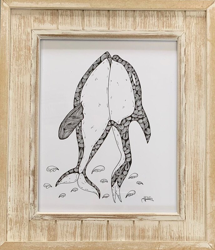 Framed orca whales drawing