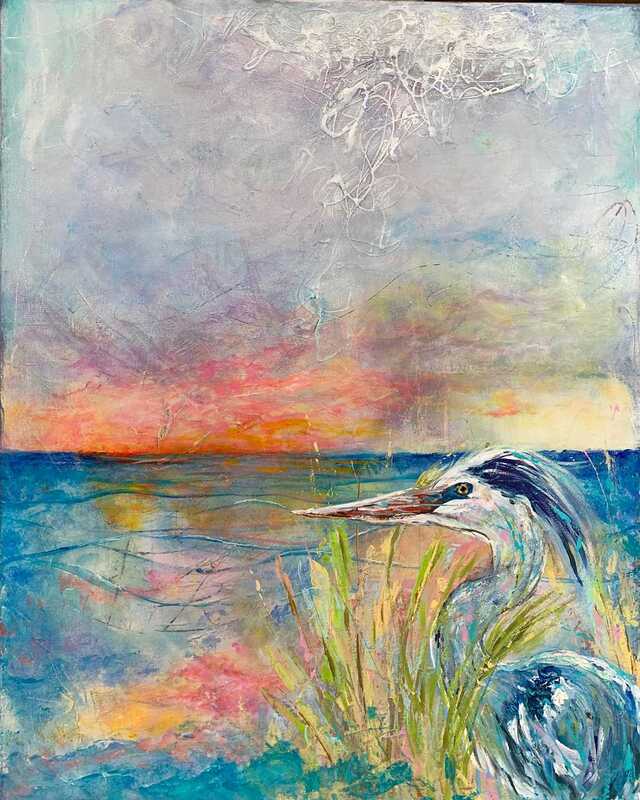 Blue Heron sunrise painting