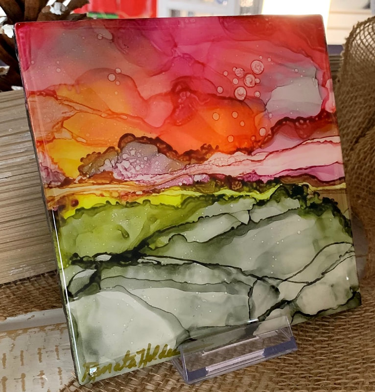 One-of-a-kind painted tile.