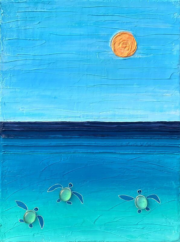 Textured turtle ocean painting
