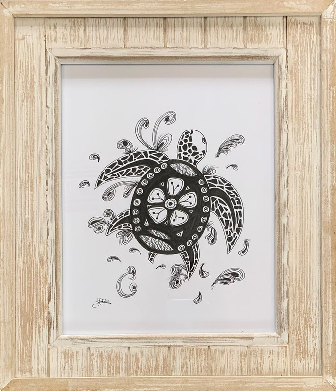 Framed turtle drawing