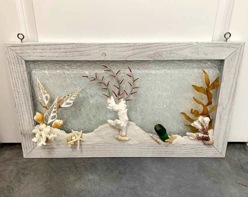 Coral and sea glass window art