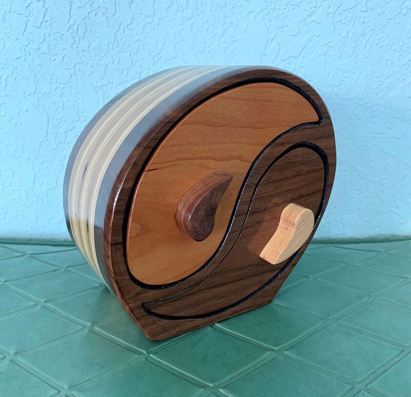 Handmade trinket box with a yin-yang design.